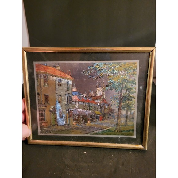 Vintage Oil Foil Paintings Set of 4 Signed "Bert Pugh"  Framed Street Scenes - Picture 3 of 12